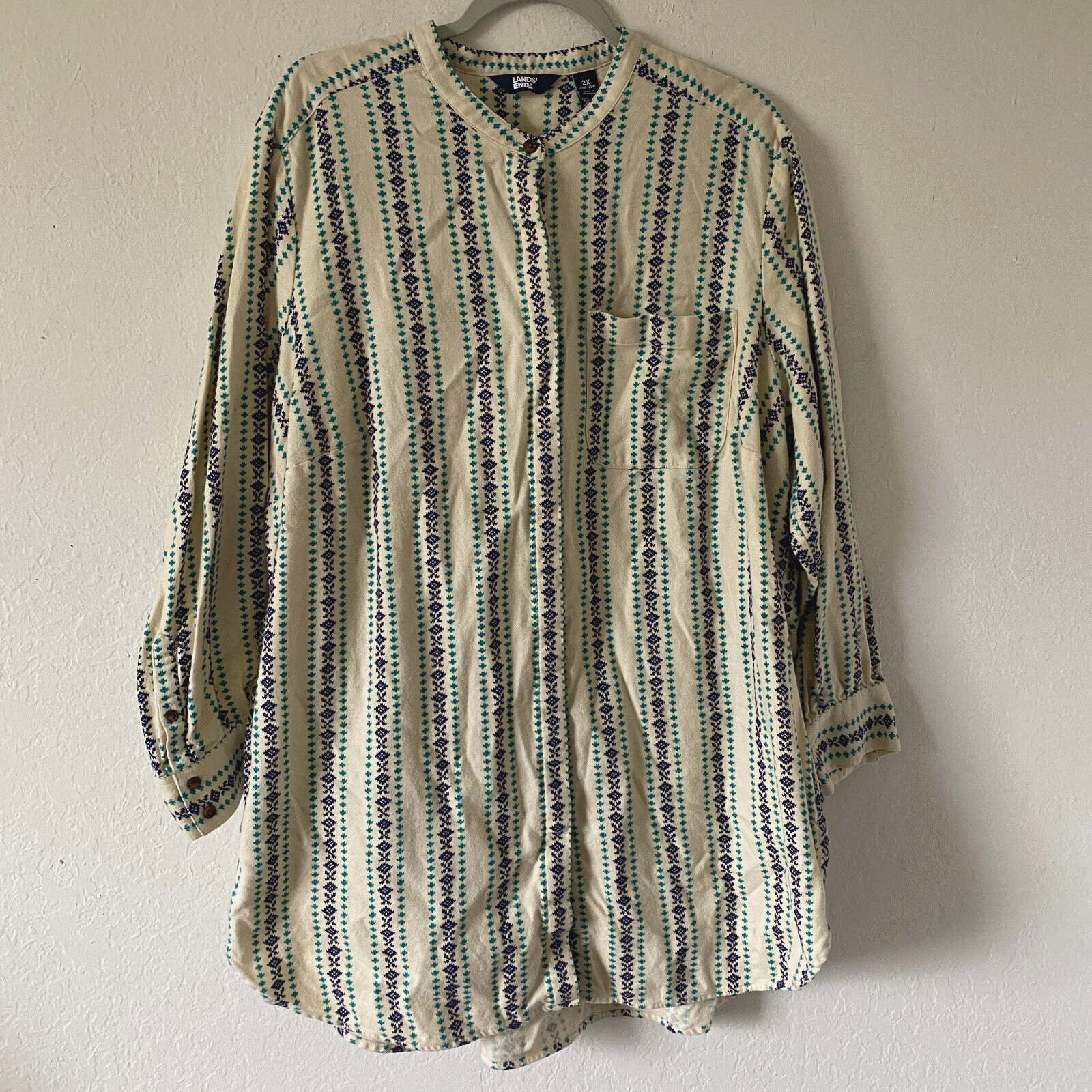 Lands End Womens Shirt Flannel Tribal Plus Size 2X Long Slee