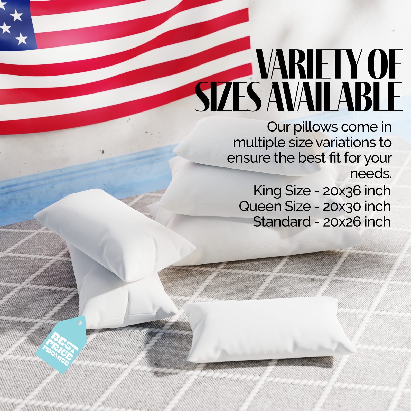 Down Alternative King Standard Queen Bed Pillows Hypoallergenic USA Made 4-Pack