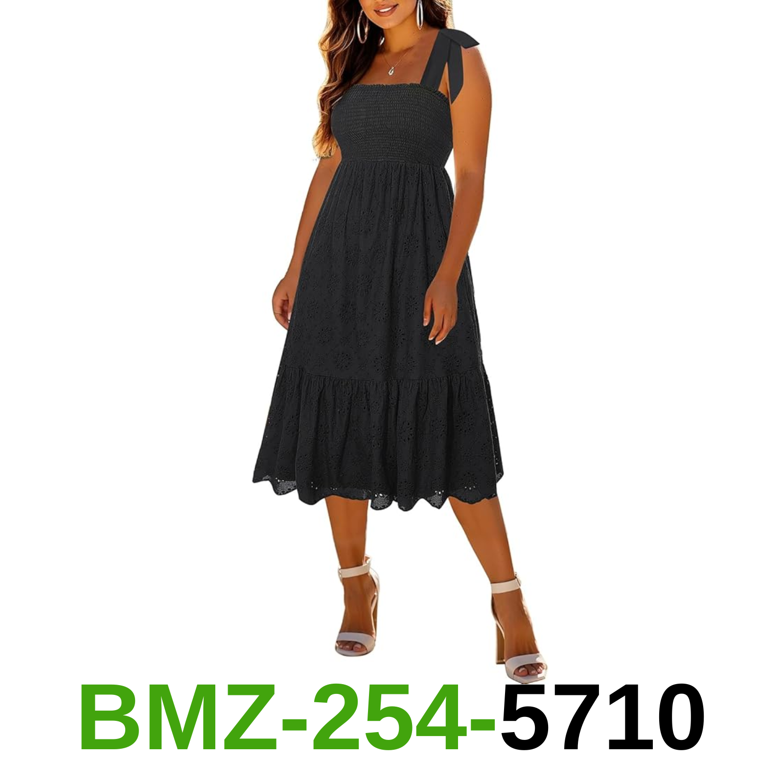 Plus Size Summer Dress 2025 Black Spaghetti Strap Square Neck Eyelet Boho, 14