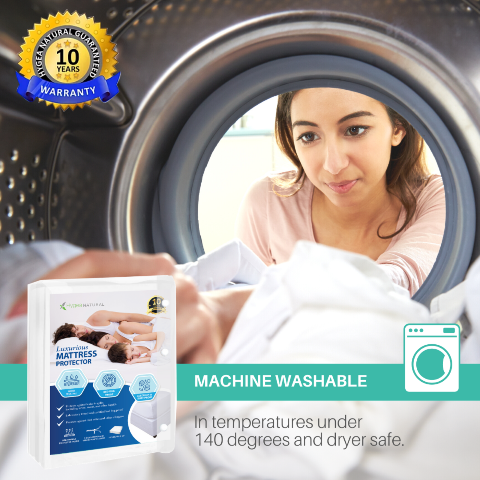 Hygea Natural Luxurious Bed Bug Water Resistant Mattress Cover/Encasement