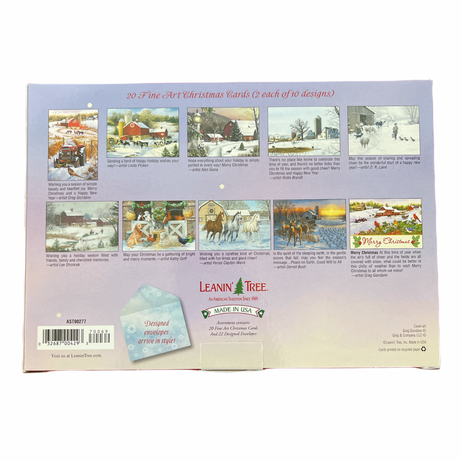 Leanin’ Tree 20 Card Assortment Christmas Down at Farm w/ Stickers & Bookmark 