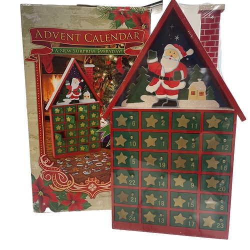 Vtg Wooden Advent Calendar Santa House count down to Christmas W