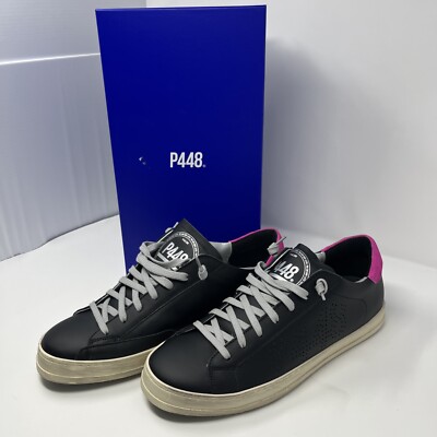 P448 Men's F22 John Perforated Logo Low Top Sneaker Black Rtl $298 EU 44 US 11