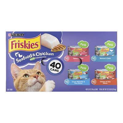 Purina Friskies Pate Wet Cat Food, Soft Seafood & Chicken Variety Pack,(40 Pack)