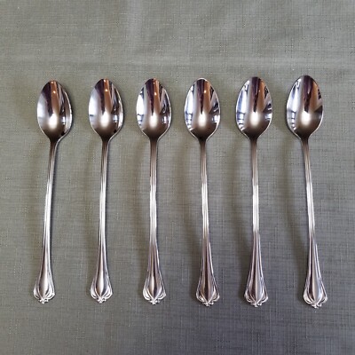 6 Pc. Lenox ALCOTT Stainless Steel Flatware 18/10 Ice-Tea Spoons Set of 6 NEW!