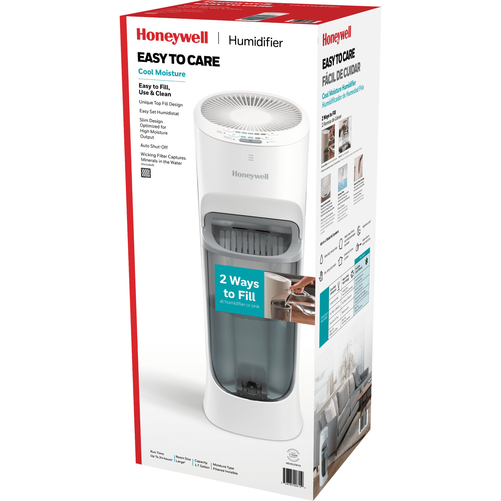 White 1.7 Gal 500 Sq Ft Top Fill Cool Moisture Tower Humidifier with Humidistat