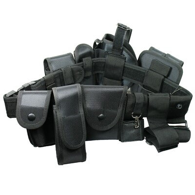 Black Tactical Nylon police Security Guard Duty Belt Utility Kit System w/ Pouch
