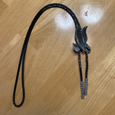Vintage Pewter Flying Eagle Lariat Braided Western Necklace 1999