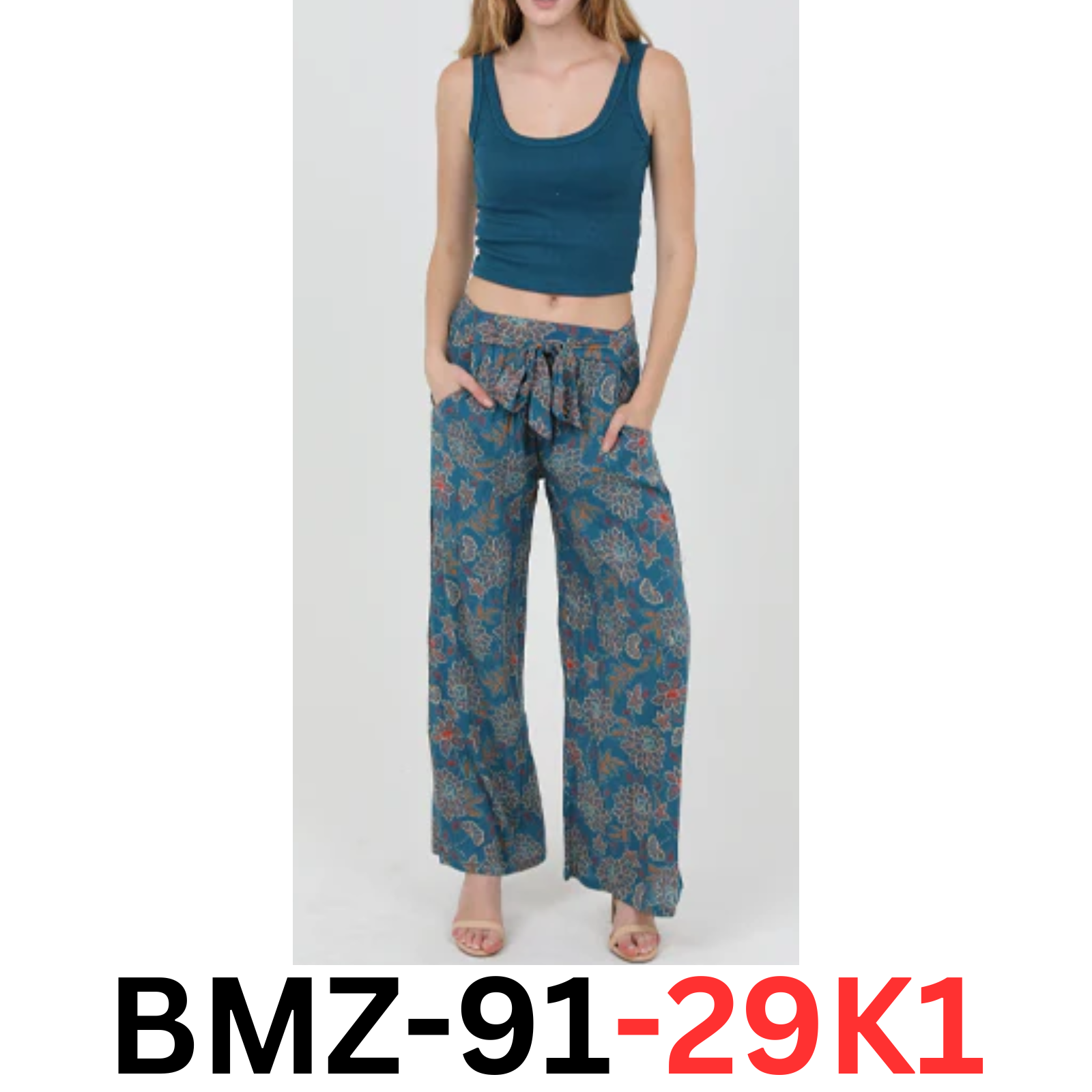 Angie Women's Wide Leg Tie Pant, Lagoon, Size Small