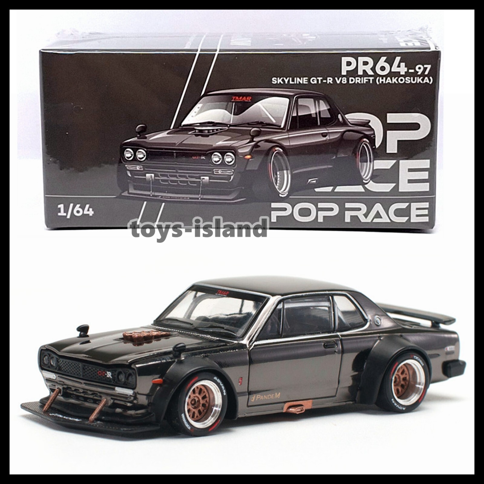 未開封新品 POP RACE 1/64 PR64-97 SKYLINE GT-R V8 DRIFT (HAKOSUKA)