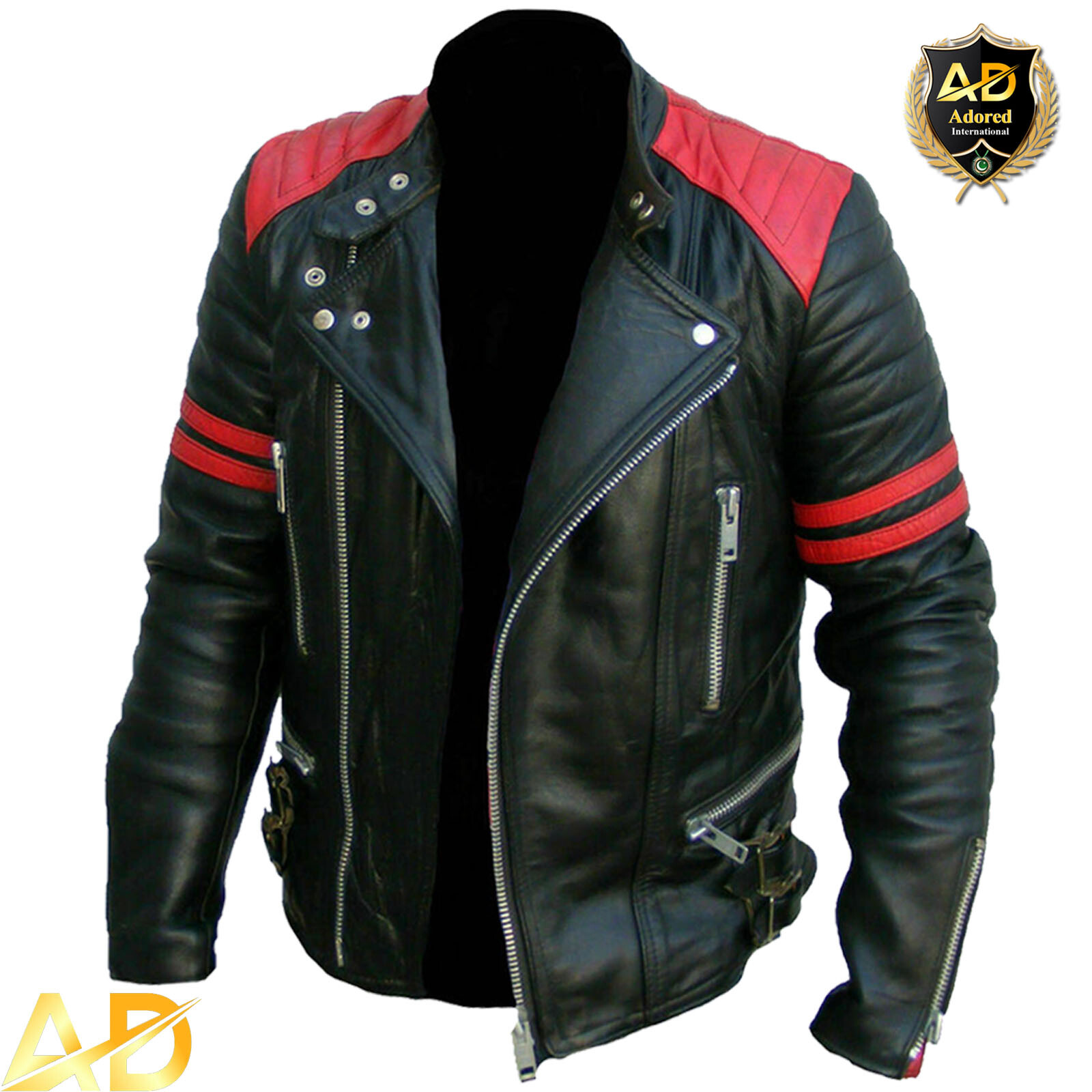 Pre-owned International Mens Leather Jackets Soft Biker-style Motor Design Red And Black Vintage