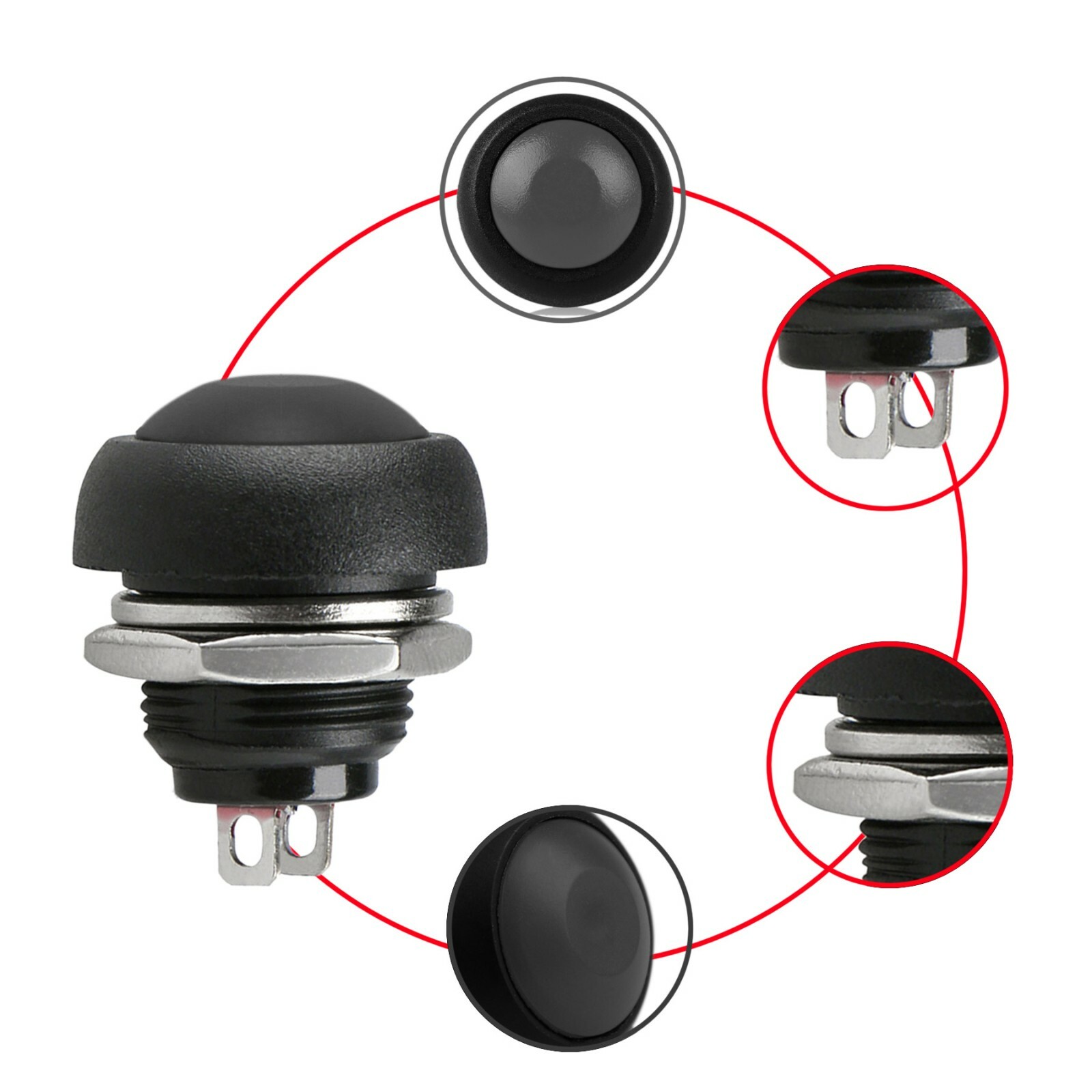 5X Black M4 12mm Waterproof Momentary ON/OFF Push Button Round SPST Switch