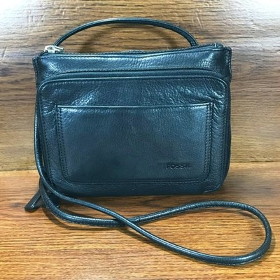 Vintage Fossil Pebbled Leather Black Crossbody Wallet Bag Purse