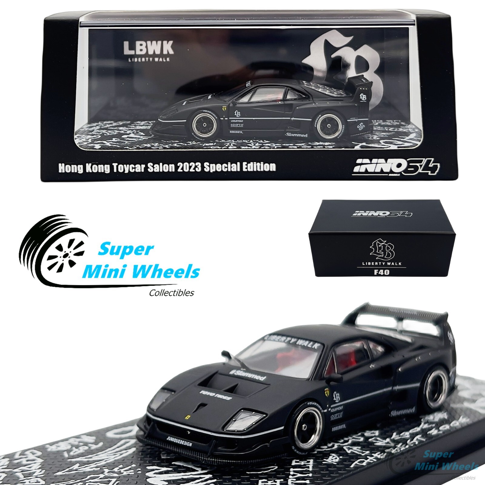 INNO64 1:64 LBWK Ferrari F40 Matte Black Hong Kong Toycar Sa