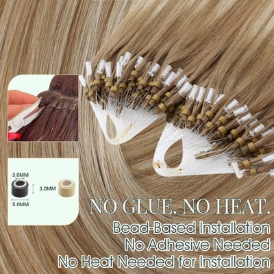 Ugeat Microlink Human Hair Extensions, Brown Balayage 24 Inch