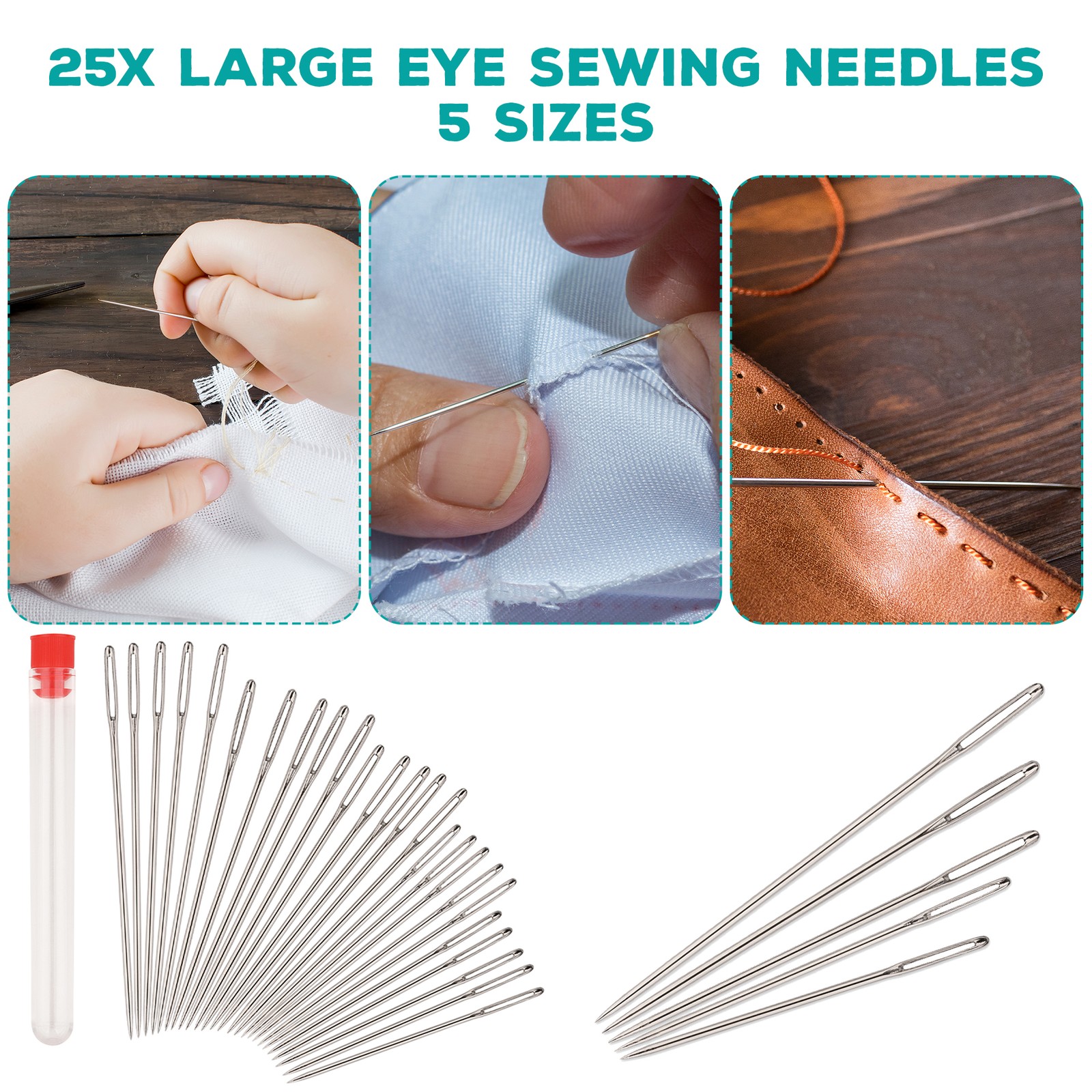 25x Stainless Sewing Needles 5 Sizes Assorted with Tube Case for Hand sewing