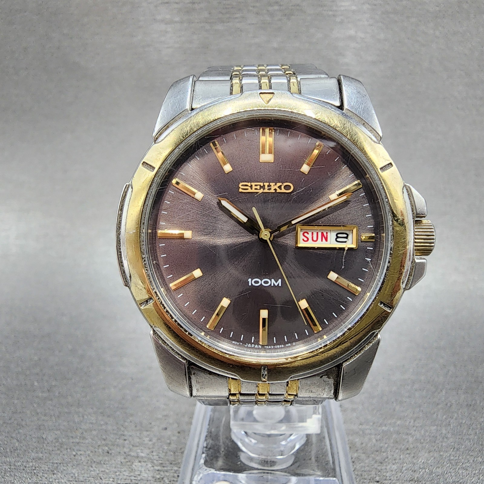 おいどん Seiko 100m Watch Men 39mm Silver Dial Two Tone Daydate Round
