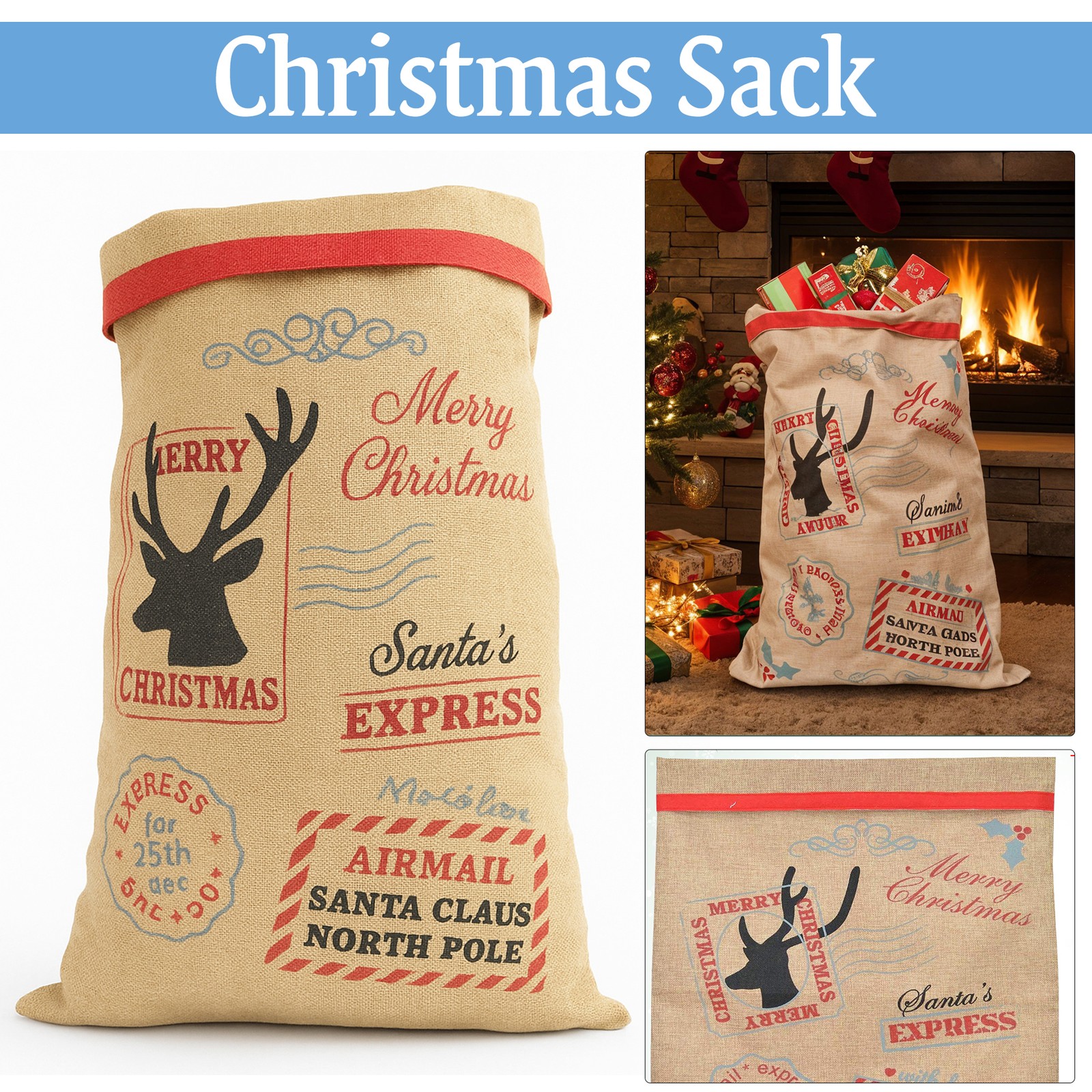 Santa Sack Christmas Sacks Santa's Express Xmas Gift Presents Santa Bag 70x50cm