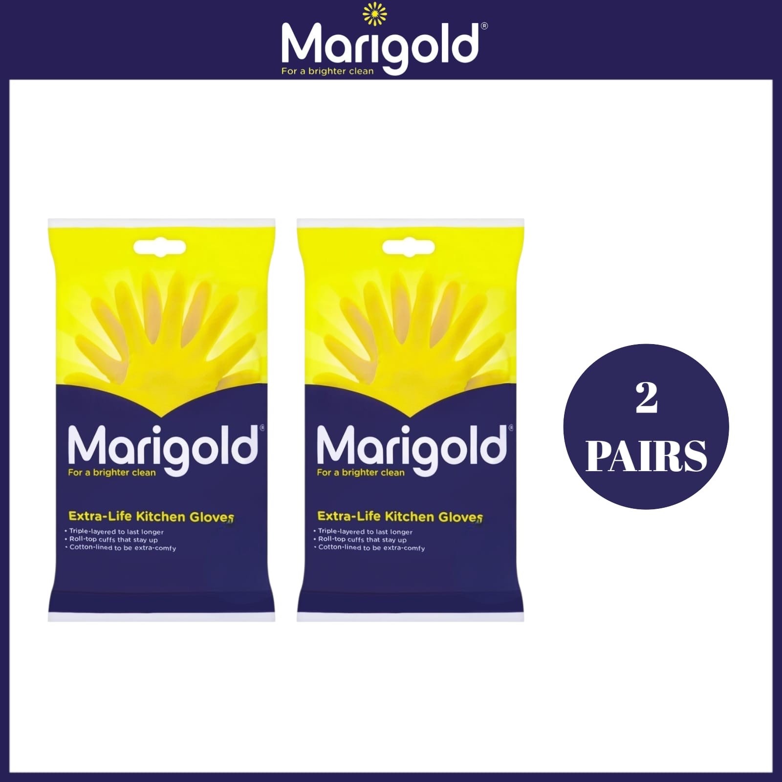 Marigold  Extra Life Kitchen Gloves In 3 Sizes Small, Large & X-Large (2 Pairs)