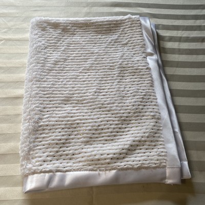 DTU Baby Blanket Minky White with Satin Edge Gold Dots 24x30 inches