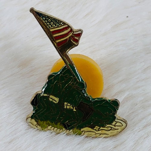 Vtg Battle of Iwo Jima American Flag Raising Patriotic Enamel Lapel Pin