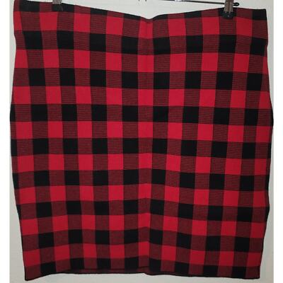 Chaps Black Red Plaid Pencil Midi Skirt 3X Plus Stretchy Heavyweight Pull On