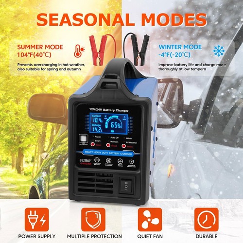  0-15A Automatic Battery Maintainer 12V 24V Lead-Acid Battery Charger Heavy Duty