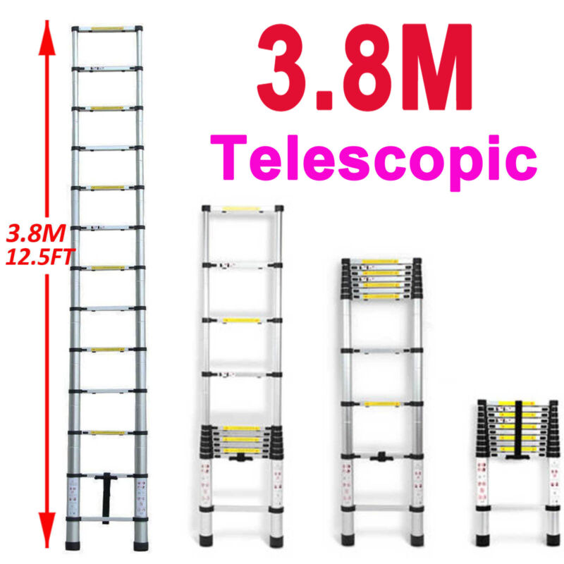12.5FT/3.8M Multipurpose Aluminum Ladder Extend Telescopic Garden Builder Tool