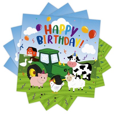 Farm Animals Party Napkins, Farm Animal Happy Birthday Paper Napkins Farm Hou...