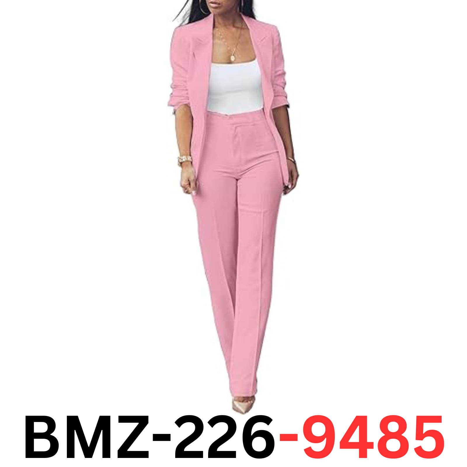 HuiSiFang Women's Fall Fashion 2 Piece Blazer Sets Open Front Blazer and Pant, L