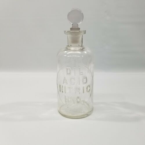 Vintage DIL Nitric Acid HNO3 250ml Glass Jar with Tapered Stopper