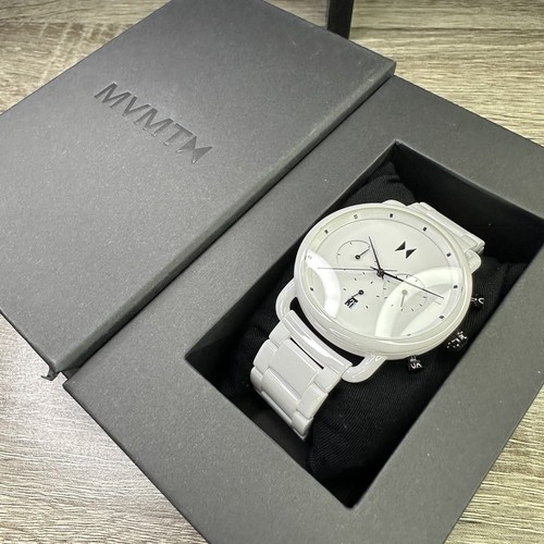Pre-owned Mvmt New✅ White Ceramic✅ Blacktop Ii 47mm Chronograph Date Watch 28000234