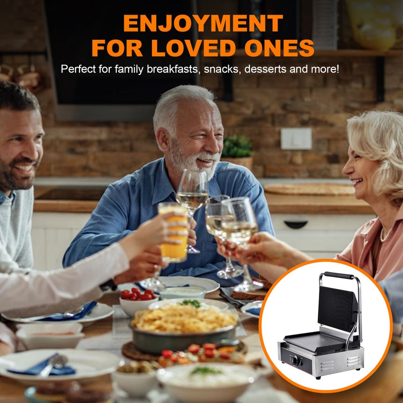 NTUD Commercial Panini Press Grill Electric Sandwich Maker Griddle Plate 17"x15"