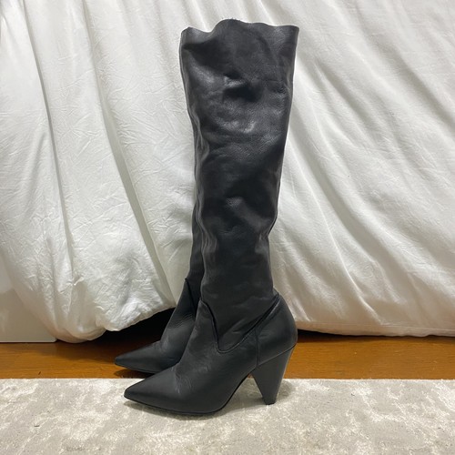 Genuine Leather Made in Spain Triangle Heel Thigh High Boot