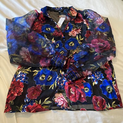 WHITE HOUSE BLACK MARKET top Longsleeve Organza Floral Small $69.99