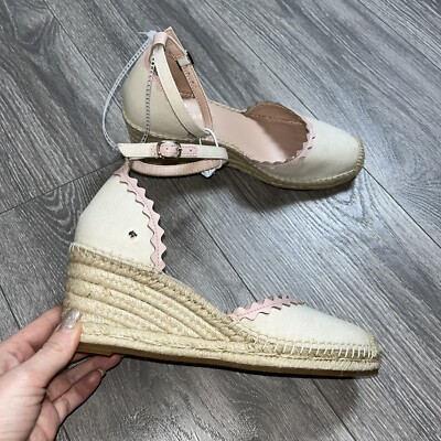 Kate Spade Espadrille Wedge Thea Sandals Shoes Canvas Leather New 7.5 B