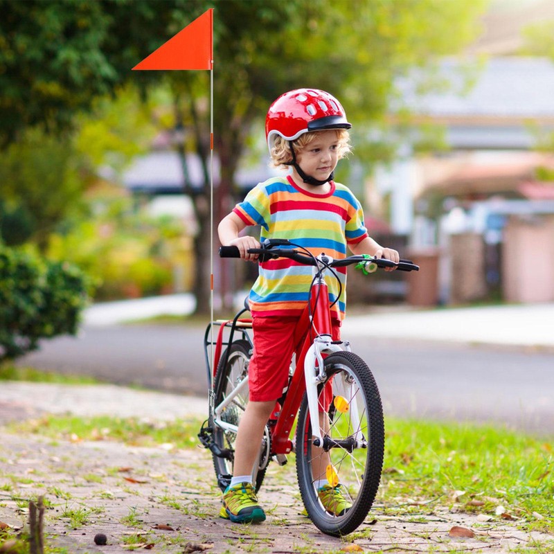 44.8 Inch Bike Safety Flag With Fiberglass Pole Waterproof Orange Cycling Flag