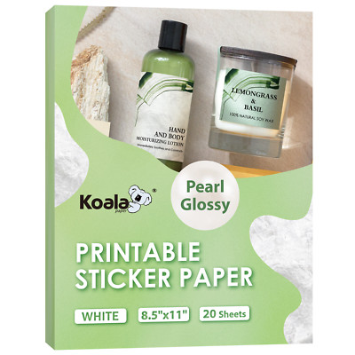 20-80P Koala Sticker Paper for Inkjet +Laser Printer 8.5x11 Pearl Glossy Sticker