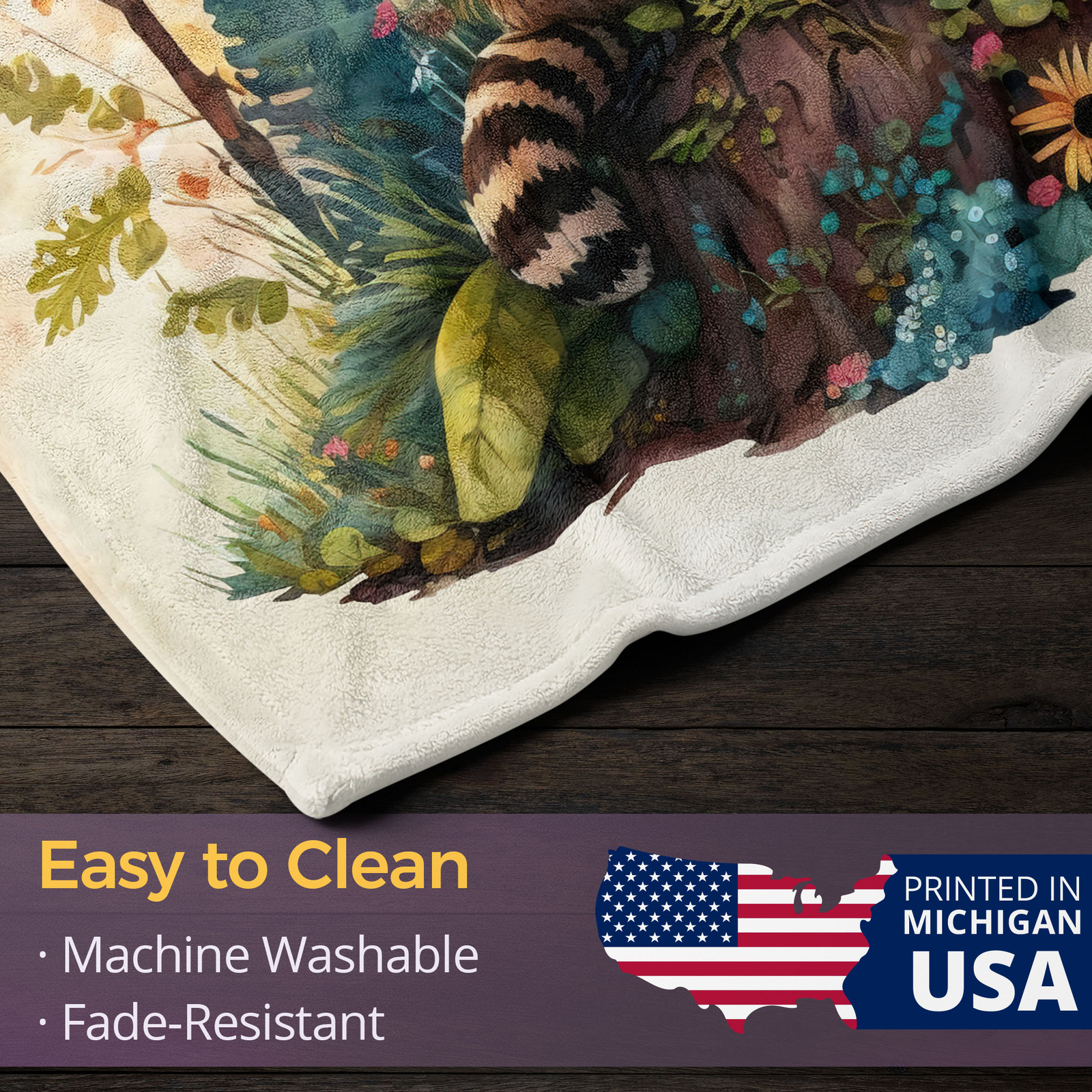 Racoon Blanket - Personalized Woodland Forest Fleece Throw Custom Kids Baby Gift