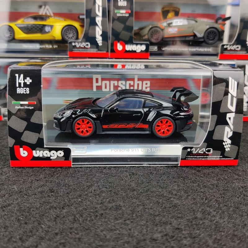 Voiture Burago Race Porsche 911 Gt3 Rs Noir Et Rouge  1:43 Neuf Boite #18-38313