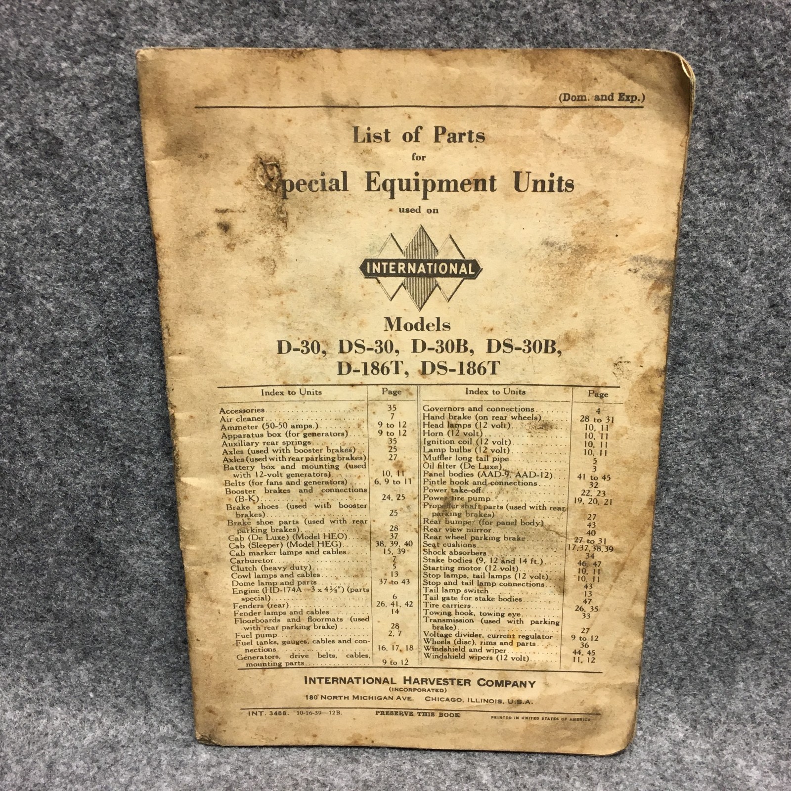 1939 International Truck Special Equipment Units List Of
