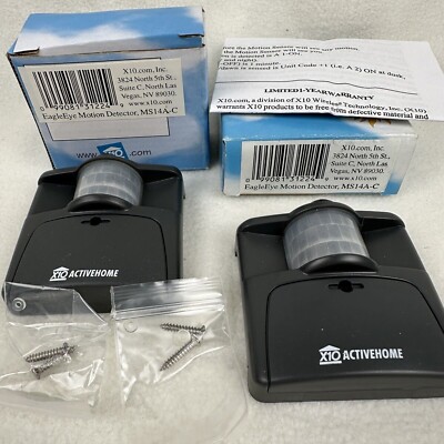 (2) X10 Eagle Eye Motion (Occupancy) Detectors MS14 A-C NOS In Box Gray