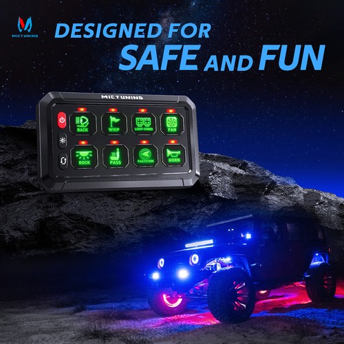 MICTUNING 8 Gang Switch Panel Green LED Light Bar Relay System Marine Boat 24v
