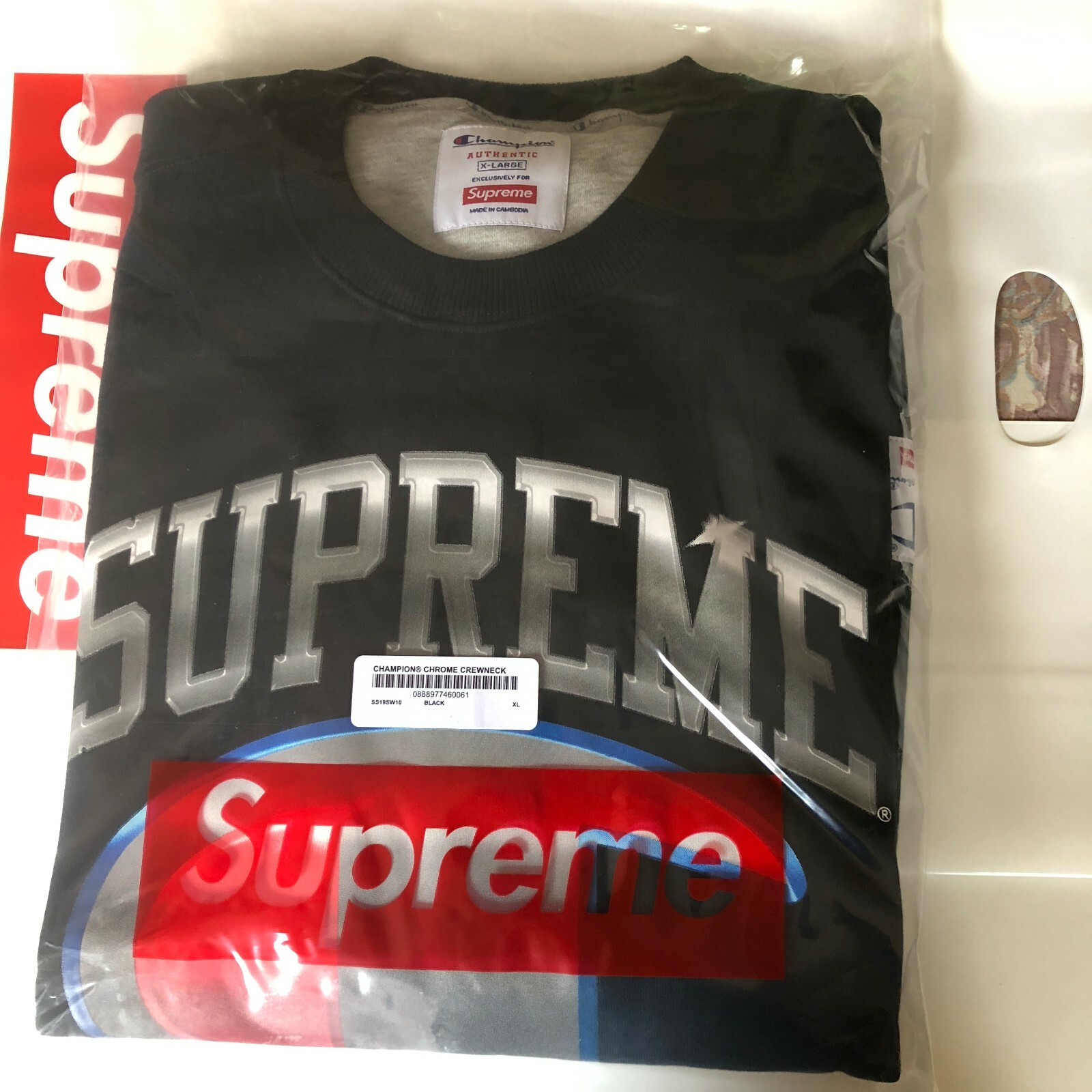 Supreme Champion Chrome Crewneck Sweatshirt Black Size XL In