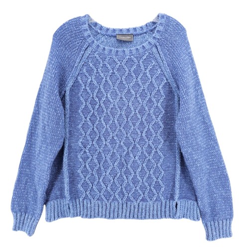 WOODEN SHIPS Blue Marled Chunky Knit Sweater Pullover Acrylic Mohair Wool M/L