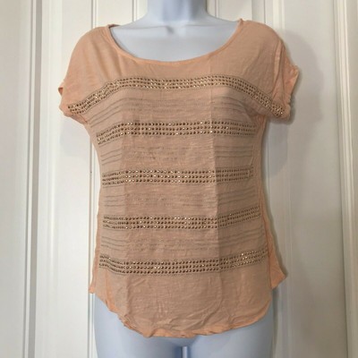 APT 9 Women's XS Short Sleeve Shirt With Sequins Peach Color Pre-Loved