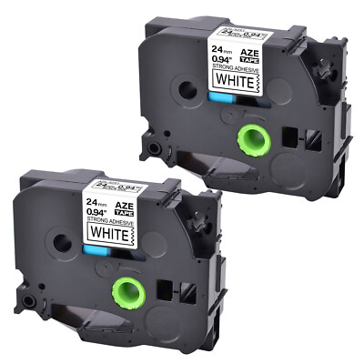 2PK Compatible with Brother P-Touch White Tape Strong Adhesive TZe TZ-S251 24mm