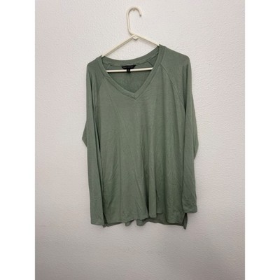 Banana Republic Womens XL V-Neck Long Sleeve Raglan Top Sage Green Knit Basic