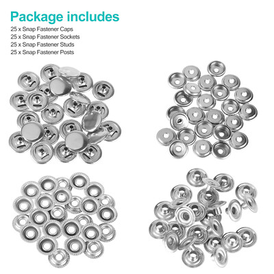 100Pcs Metal Heavy Duty Fastener Snap Press Stud Cap Button Base Kit Marine Boat