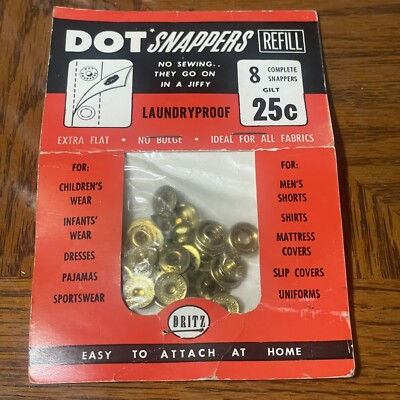Vtg Dritz Dot Snappers Refill Brass Color #651 1953 8 Complete Snappers In Bag